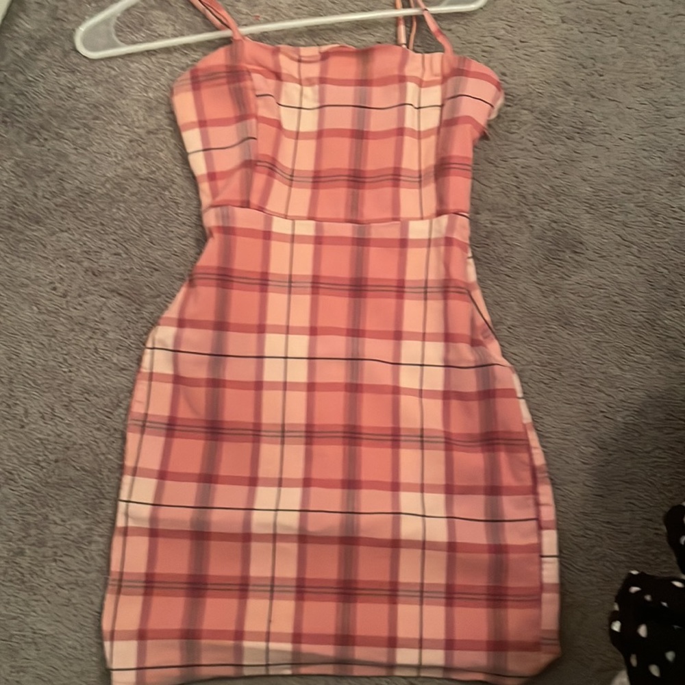 pink plaid pattern dress